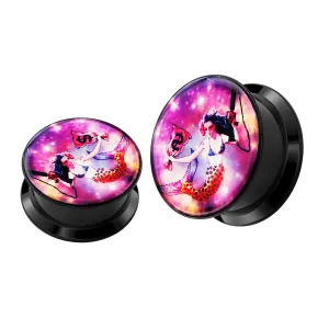 Mermaid with Gun UV Internal Screw Fit Ear Tunnel