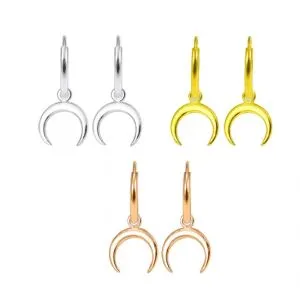 925 Sterling Silver Segment Hoop Ear Ring With Dangling Half Moon