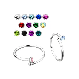 925 Sterling Silver Jeweled Flexible Nose and Ear Tragus Ring with Ball End