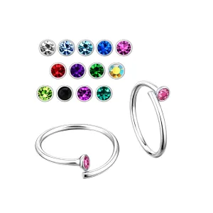 925 Sterling Silver Jeweled Flexible Nose and Ear Tragus Ring
