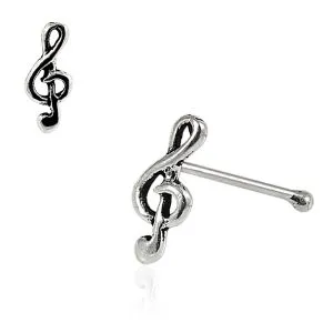 925 Sterling Silver Oxidized Music Note Nose Stud