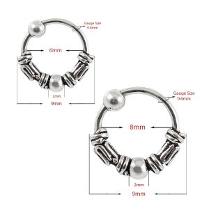 925 Sterling Silver Bali Style Oxidized Beaded Tribal Nose Ring