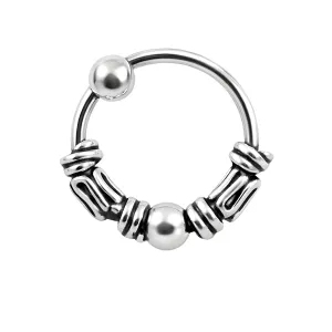 925 Sterling Silver Bali Style Oxidized Beaded Tribal Nose Ring