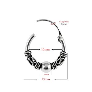 925 Sterling Silver Bali Style Oxidized Beaded Tribal Hinged Segment Nose Ring