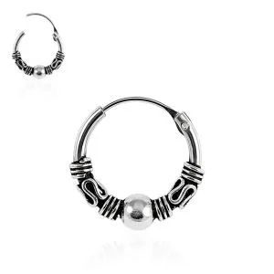 925 Sterling Silver Bali Style Oxidized Beaded Tribal Hinged Segment Nose Ring