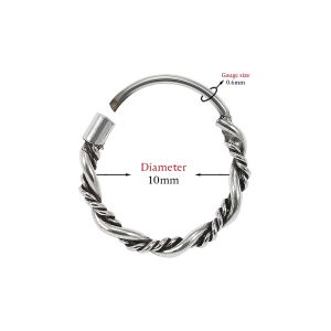 925 Sterling Silver Bali Style Oxidized Tribal Twisted Hinged Segment Nose Ring