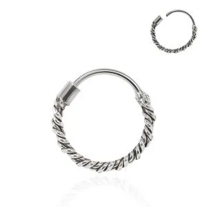 925 Sterling Silver Bali Style Oxidized Tribal Twisted Hinged Segment Nose Ring
