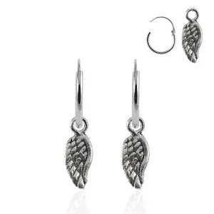 925 Sterling Silver Segment Hoop Ear Ring With Dangling Wings