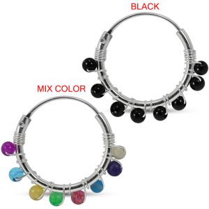 925 Sterling Silver 8 black and mix color Beaded Hinged Segment Nose Ring