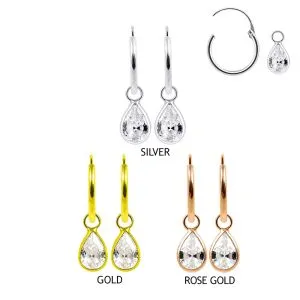 Pear CZ  Jeweled Charm Sterling Silver Dangle Earring 