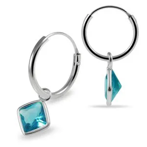 925 Sterling Silver Dangling Square CZ Jewelled Earring