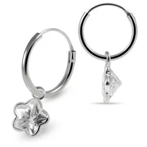 925 Sterling Silver Dangling Flower CZ Jewelled Earring