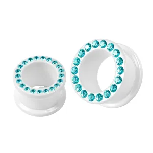 Multi Aqua Marine Crystal Stone on White UV Acrylic Screw Fit Flesh Tunnel Ear Piercing