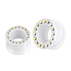 Multi Aurora Borealis Crystal Stone on Transparent UV Acrylic Screw Fit Flesh Tunnel