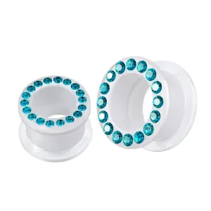 Multi Blue Zircon Crystal Stone on Transparent UV Acrylic Screw Fit Flesh Tunnel
