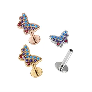 Multi Color CZ Surgical Steel Butterfly Tragus Piercing Ear Stud