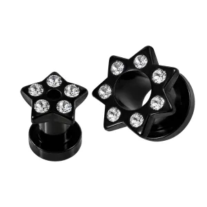 Multi CZ Jeweled Externally Threaded Black UV Tunnels