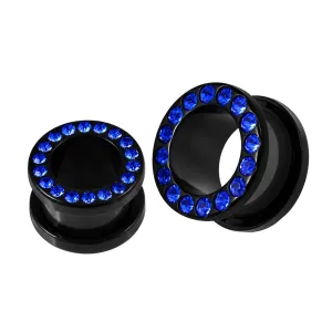 Multi Dark Blue Crystal Stone on Black UV Acrylic Screw Fit Flesh Tunnel Ear Piercing