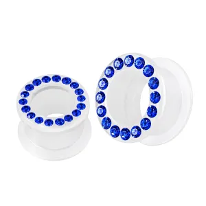 Multi Dark Blue Crystal Stone on Transparent UV Acrylic Screw Fit Flesh Tunnel