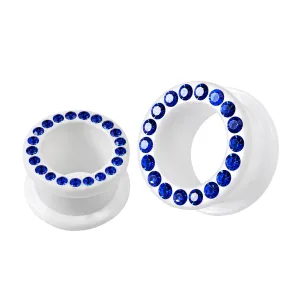 Multi Dark Blue Crystal Stone on White UV Acrylic Screw Fit Flesh Tunnel Ear Piercing