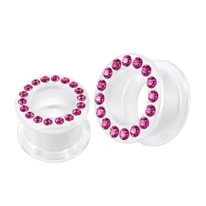 Multi Fuchsia  Crystal Stone on Transparent UV Acrylic Screw Fit Flesh Tunnel