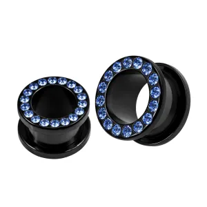 Multi Lavender Crystal Stone on Black UV Acrylic Screw Fit Flesh Tunnel Ear Piercing