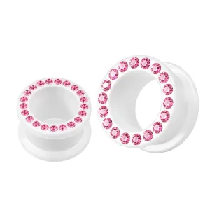 Multi Pink Crystal Stone on White UV Acrylic Screw Fit Flesh Tunnel Ear Piercing