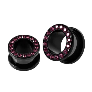 Multi Purple Crystal Stone on Black UV Acrylic Screw Fit Flesh Tunnel Ear Piercing