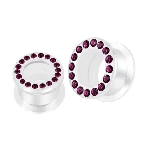 Multi Purple Crystal Stone on Transparent UV Acrylic Screw Fit Flesh Tunnel