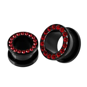 Multi Red Crystal Stone on Black UV Acrylic Screw Fit Flesh Tunnel Ear Piercing