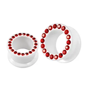 Multi Red Crystal Stone on White UV Acrylic Screw Fit Flesh Tunnel Ear Piercing