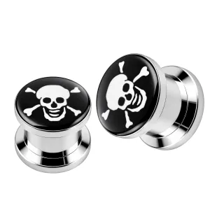Naughty Skull Logo With SS Screw Fit  Ear Tunnel