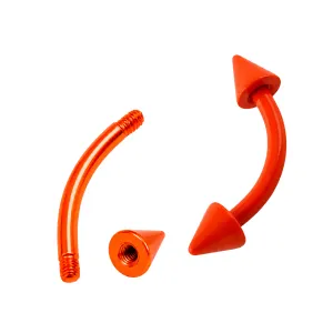 Neon Orange 316L Surgical Steel Curved Barbells with Cone