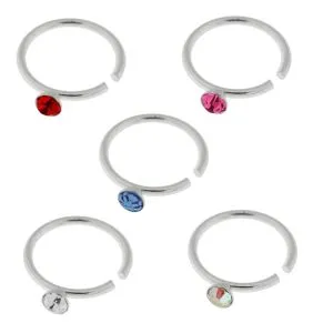 925 Sterling Silver CZ Jeweled Nose Hoop Ring