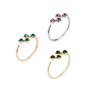 925 Sterling Silver 4 CZ's Seamless Continuous Nose Hoop Ring