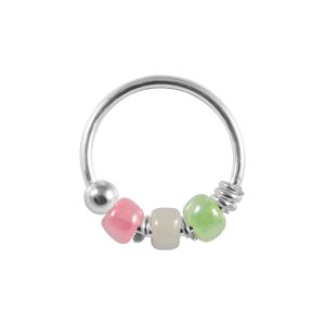 925 Silver Mix Color Bead Nose Hoop Ring