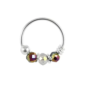 925 Sterling Silver Clear and Magenta Denim Bead Nose Hoop Ring