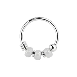 925 Sterling Silver Cream White Bead Nose Hoop Ring