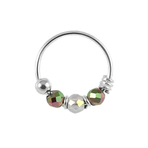 925 Sterling Silver Clear and Seashell Bead Nose Hoop Ring