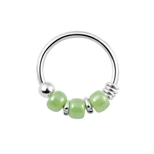 925 Sterling Silver Green Bead Nose Hoop Ring