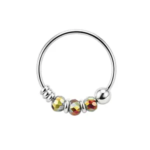 925 Sterling Silver Grey Crystal Bead Nose Hoop Ring