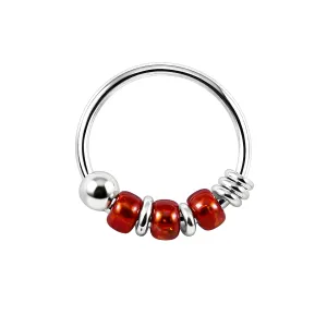 925 Sterling Silver Transparent Light Red Bead Nose Hoop Ring