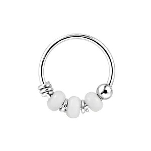925 Sterling Silver Milk White Bead Nose Hoop Ring