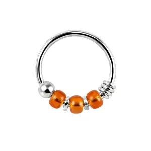 925 Sterling Silver Transparent Orange Bead Nose Hoop Ring