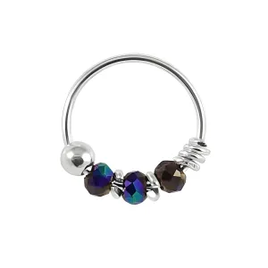 925 Sterling Silver Peacock Color Bead Nose Hoop Ring