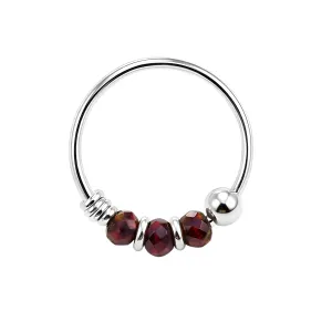 925 Sterling Silver Purplish Fuchsia Bead Nose Hoop Ring