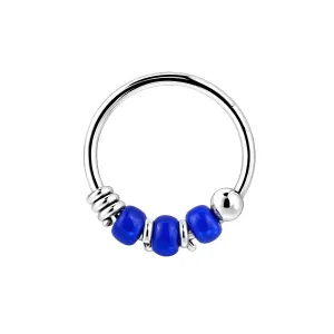 925 Sterling Silver Transparent Dark Blue Bead Nose Hoop Ring