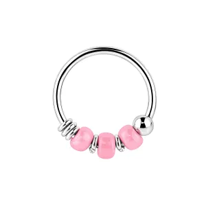 925 Sterling Silver Transparent Pink Bead Nose Hoop Ring