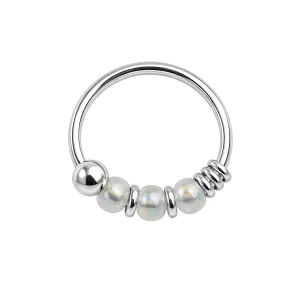 925 Sterling Silver Transparent Clear Bead Nose Hoop Ring