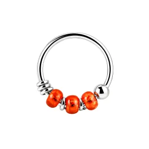 925 Sterling Silver Transparent Red Bead Nose Hoop Ring